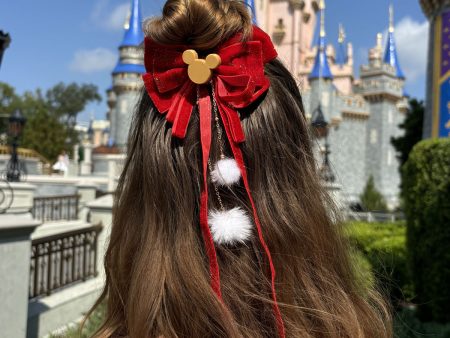 Do As Dreamers Do Velvet Sparkly Pom Pom Hair Bow Sale